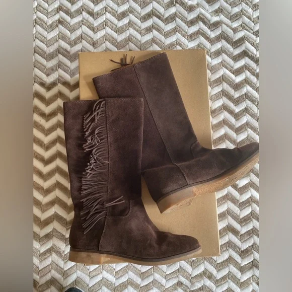 Lucky Brand Grayer Fringe Tall Boot Java Brown 9 - Picture 1 of 14